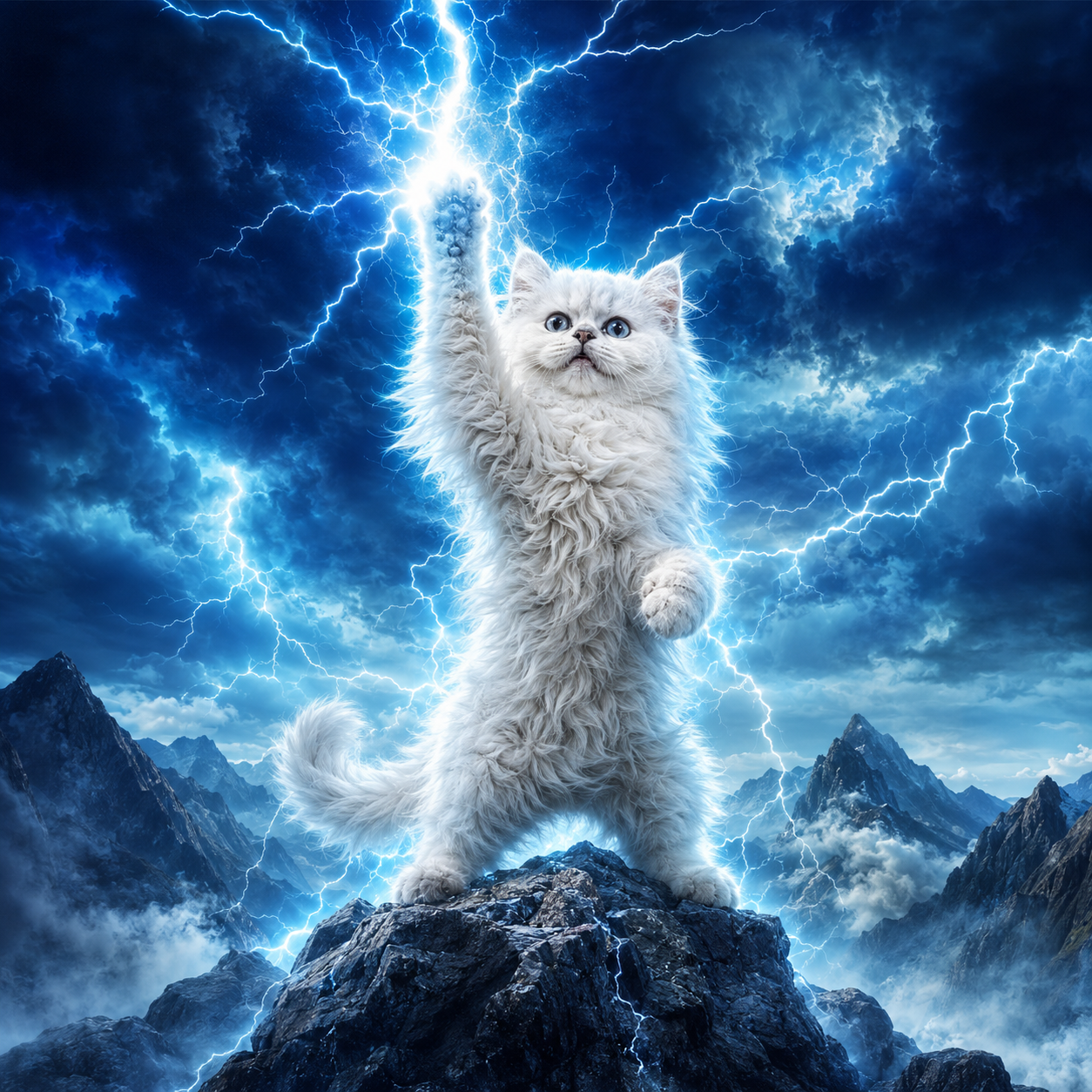 ThunderCat summoning lightning on a mountain peak